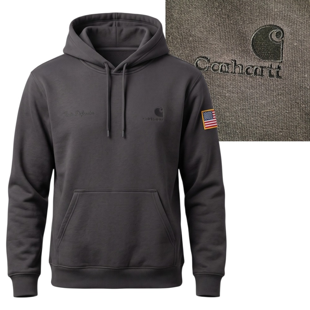 Carhartt Hoodie Mens 2XL Gray Rain Defender USA Flag Patch Bob Personalized